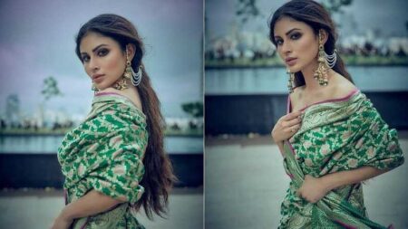 Mouni Roy showed a bold avatar in a green sari, fans praised her seeing backless photos