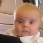Baby gives an intense look at his boarding partner