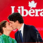 Canadian Prime Minister Justin Trudeau kisses his wife Sophie Gregoire