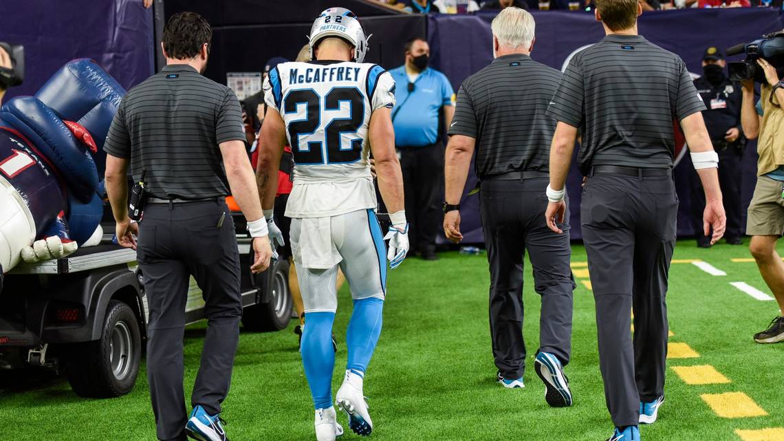 Panthers RB Christian McCaffrey suffered a hamstring strain against the Texans; the severity of the injury is undisclosed.