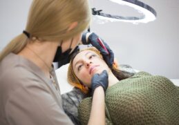 Beautician Prepare Client Lips Permanent Make Up Procedure