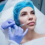 Woman Getting Cosmetic Injection Botox Lip Closeup Woman Beauty Salon Plastic Surgery Clinic