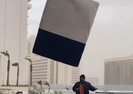 Young man records the exact moment in which a flying mattress hits him