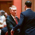 Sen. James Lankford talks with guests during an event Saturday at Embassy Suites in Norman.