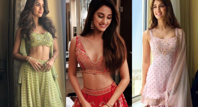 Disha Patani foregoes swimwear in favour of a stylish patterned lehenga to welcome 2022