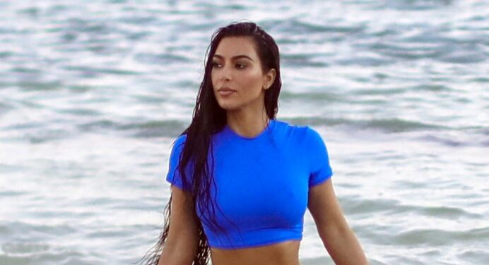 Kim Kardashian and the blue heart attack bikini she wore in the Caribbean