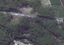 A satellite image captured Monday by Maxar Technologies shows a Russian military convoy southeast of Ivankiv Ukraine.