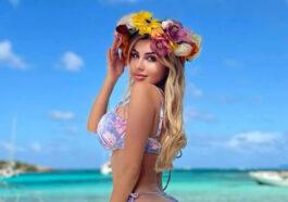 Alexa Dellanos models her sensational dress from the sand