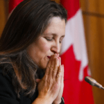 Deputy Prime Minister Chrystia Freeland during her press briefing Thursday March 3 2022.