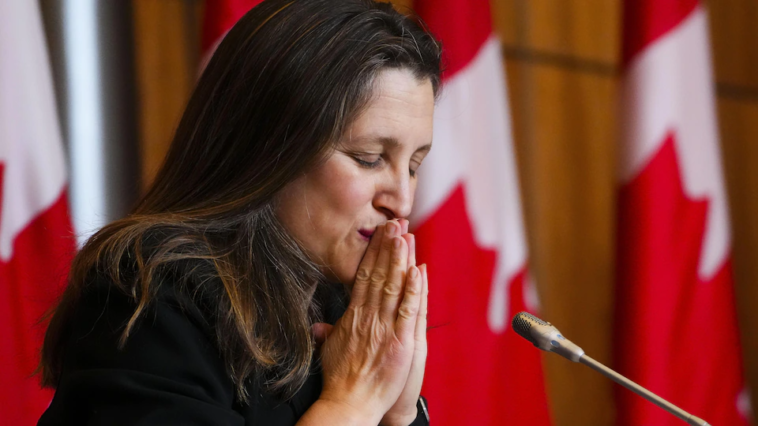 Deputy Prime Minister Chrystia Freeland during her press briefing Thursday March 3 2022.
