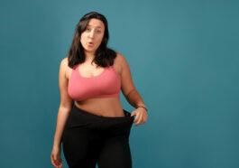 happy plus size positive woman happy body positive concept i love my body attractive overweight woman posing camera before after from fat slim concept
