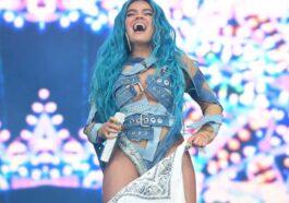 Colombian singer Karol G performed on stage at the Coachella Music and Arts Festival
