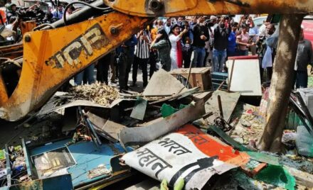 Jahangirpuri A demolition drive by the North MCD is underway. The anti encroachment drives comes days after a communal clash broke out in the neighbourhood