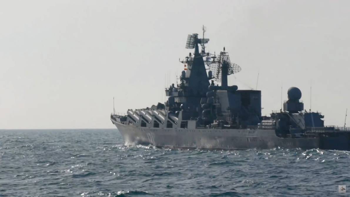 Mosvka the flagship of the Russian Black Sea Fleet in a photograph from last February.
