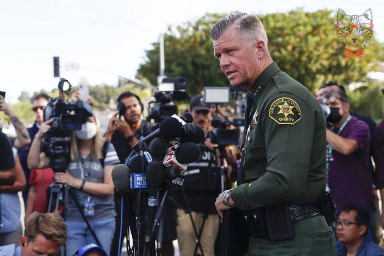 Deputy Jeff Hallock speaks during a news conference following a shooting that took place at the Geneva Presbyterian Church in Laguna Woods California USA.