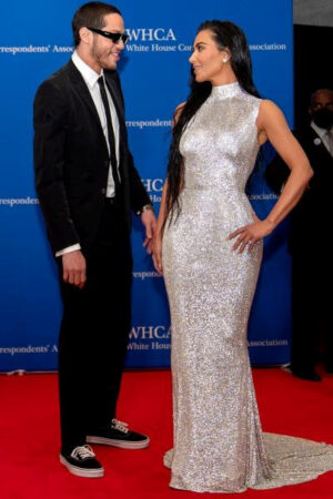 Kim Kardashian Wears Luxurious Silver Dress At The White House With Pete Davison