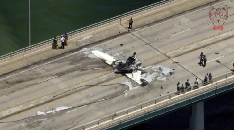One dead and 5 injured when a plane caught fire that crashed on the Miami bridge Plane crashes on bridge near Miami