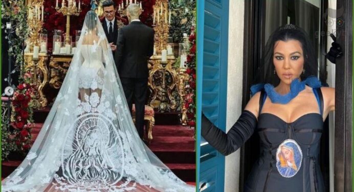With the virgin and lace: Kourtney Kardashian sparks debate over the design of her wedding dress