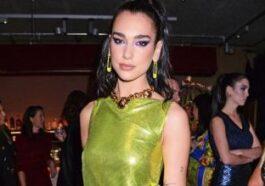 portada dua lipa grosby verde vestido hilo