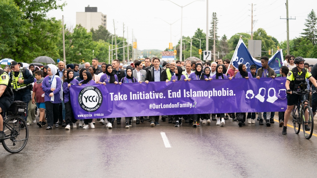 Justin Trudeau takes part in a march against Islamophobia rime Minister Justin Trudeau at the March Against Racism and Islamophobia in London Ontario.