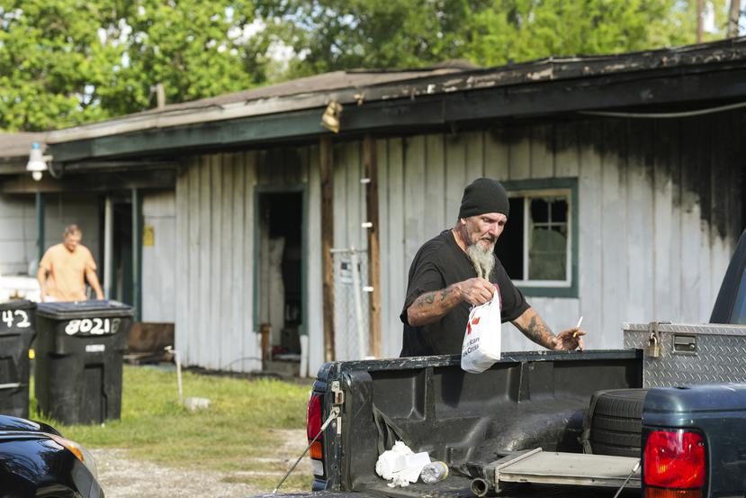 The scene at a Houston housing estate after a fire and shooting
