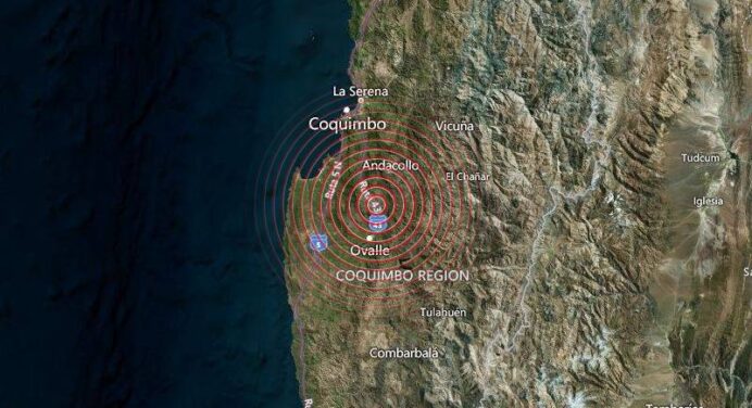5.8 earthquakes were felt in the Coquimbo area; the epicentre was west of Ovalle.